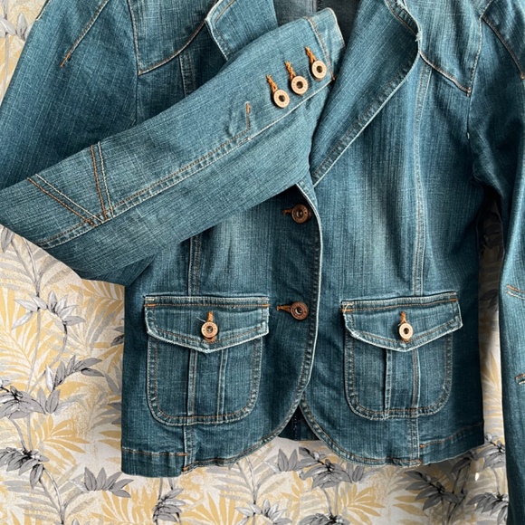 Jeanstar Light Blue Denim Jean Jacket Fitted Copper Button Blazer Size M - Picture 8 of 10